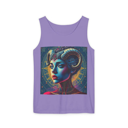 Unisex Garment-Dyed, Tank Top, Aries Design, Pop Art v1, 100% Ringspun US cotton