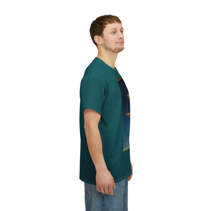 Unisex Heavy Cotton T-Shirt, Space, Libra God, Zodiac Design