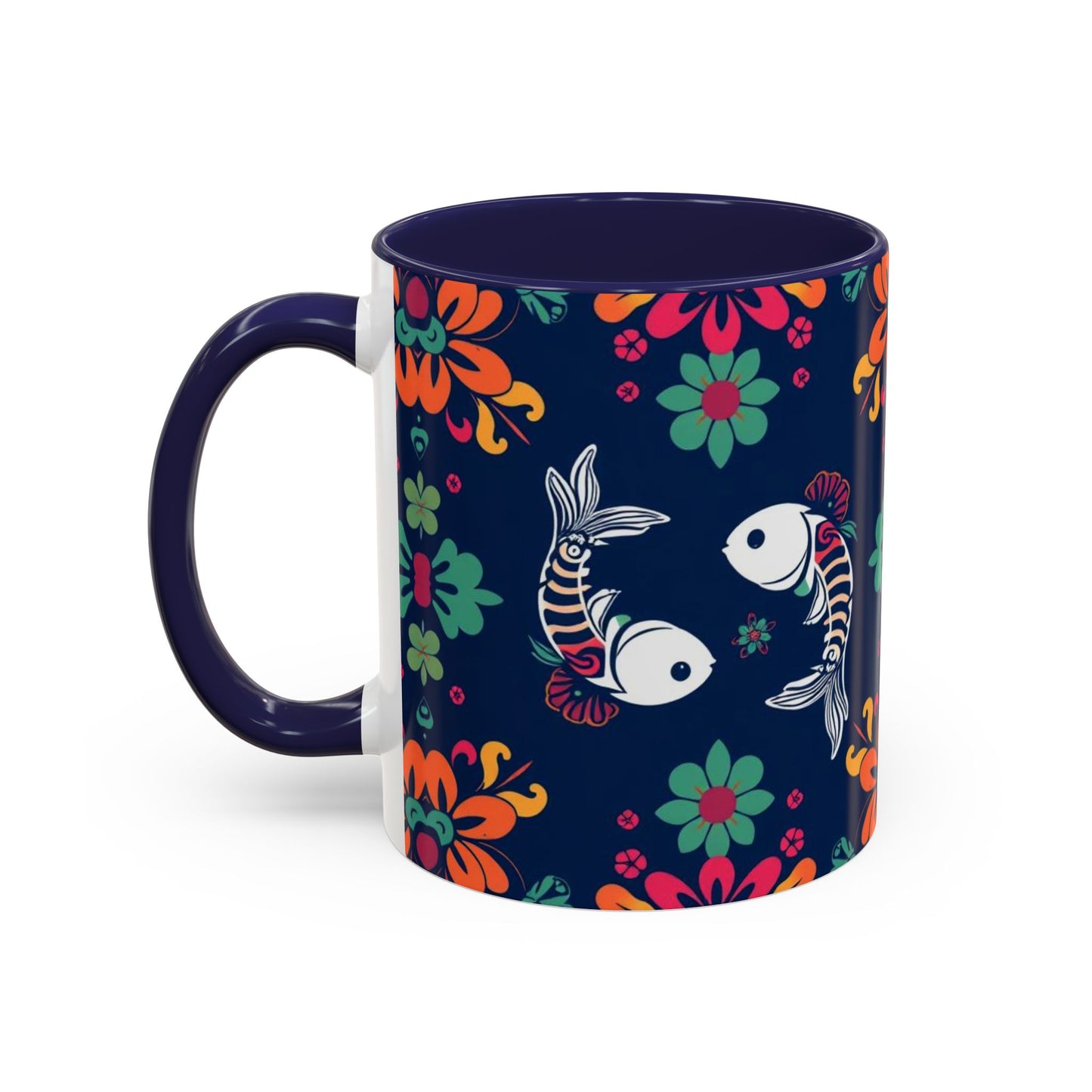 Accent Coffee Mug, Pisces, Zodiac. Flower Pattern, (11, 15oz)