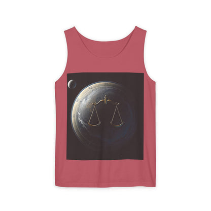 Unisex Garment-Dyed, Tank Top, Libra Design, Space Scale v1, 100% US cotton