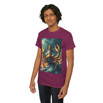 Unisex Heavy Cotton T-Shirt, Crustacean King, Cancer Zodiac Design