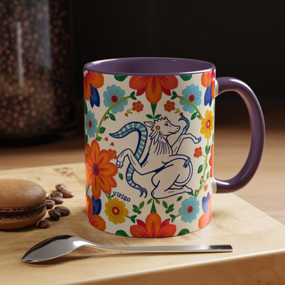 Accent Coffee Mug, Virgo, Zodiac v2. Flower Pattern, (11, 15oz)
