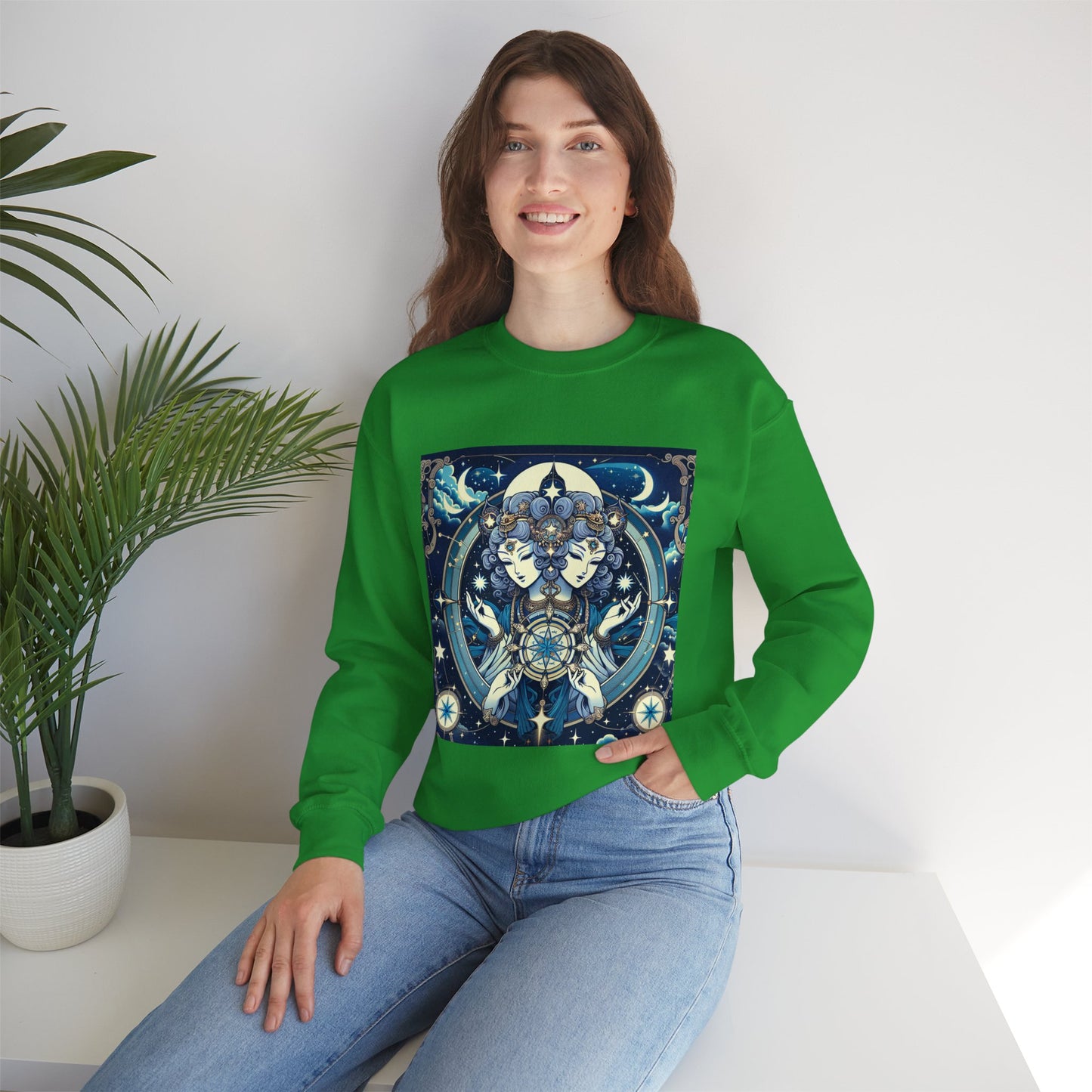 Unisex Heavy Blend™ Crewneck Sweatshirt,Twin Body, Gemini Zodiac Design