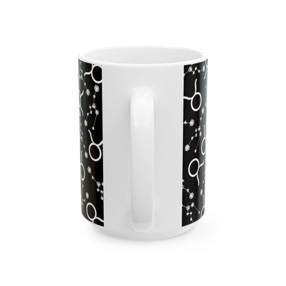 Ceramic Mug, (11oz, 15oz), Ceramic Coffee Mug, Black AOP, Taurus Zodiac Design