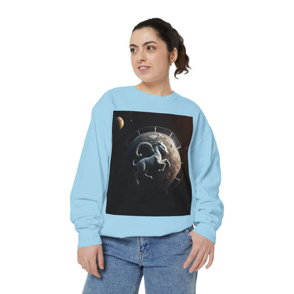 Garment-Dyed Sweatshirt, Unisex, Space Animal Design, Aries