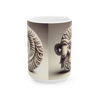 Ceramic Mug, (11oz, 15oz), Ceramic Coffee Mug, Stone Circle, Aries Zodiac Design