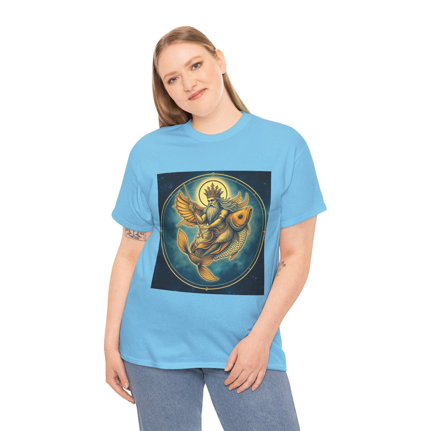 Unisex Heavy Cotton T-Shirt, Pisces King v1, Zodiac Design