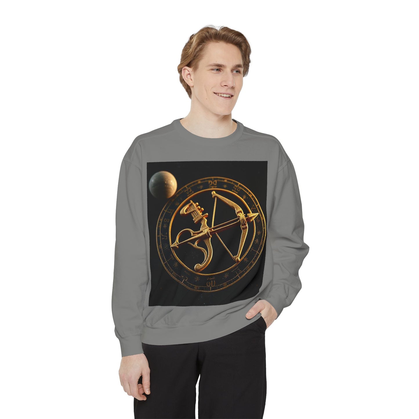 Garment-Dyed Sweatshirt, Unisex, Space Symbol Design, Sagittarius