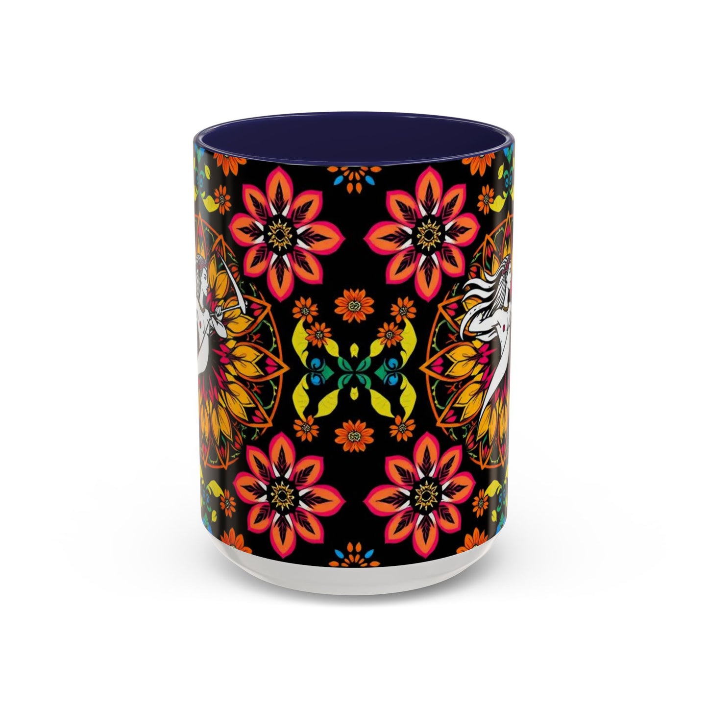 Accent Coffee Mug, Sagittarius, Zodiac v2. Flower Pattern, (11, 15oz)