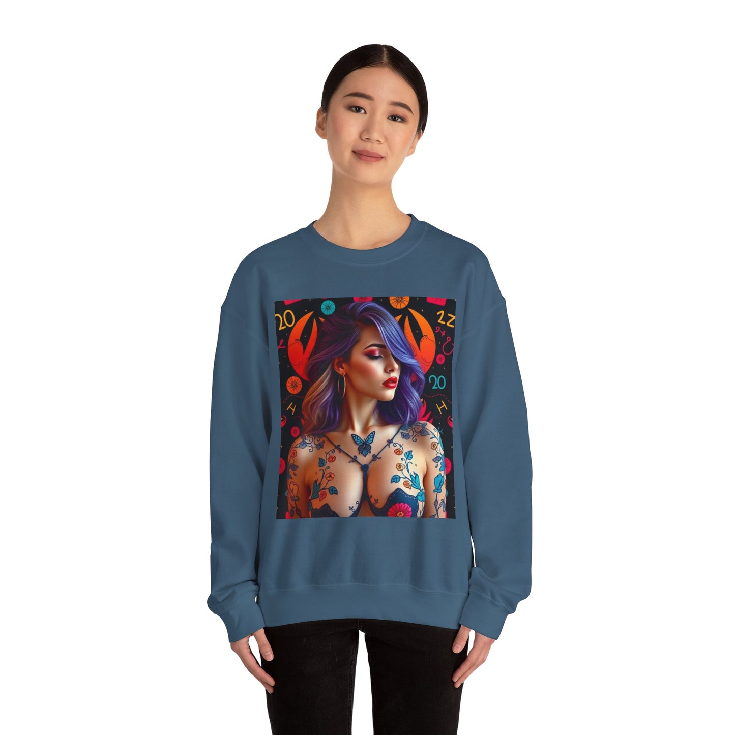 Unisex Heavy Blend™ Crewneck Sweatshirt, Cancer, Zodiac v3, Sexy Pattern