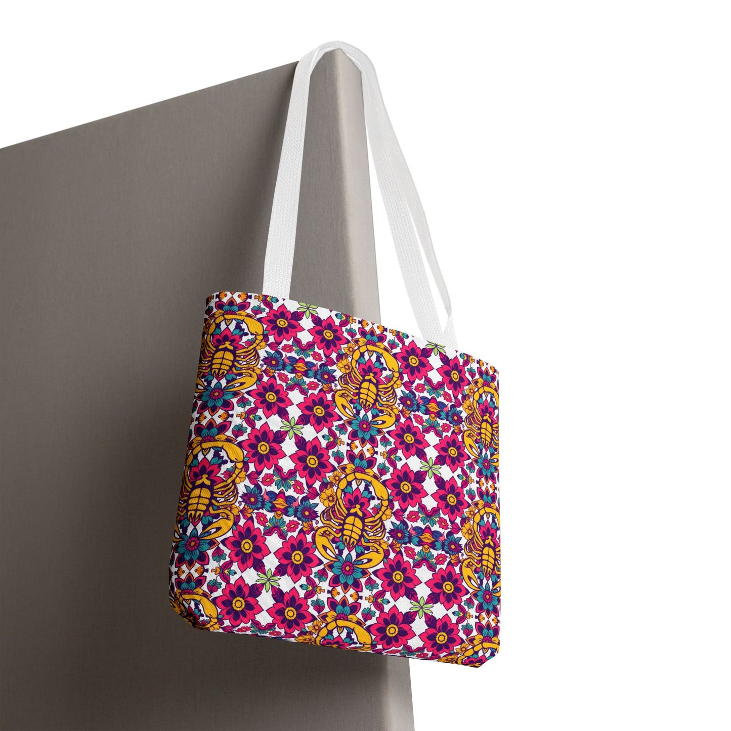 Tote Bag (AOP), Scorpio, Zodiac v1, Flower Pattern