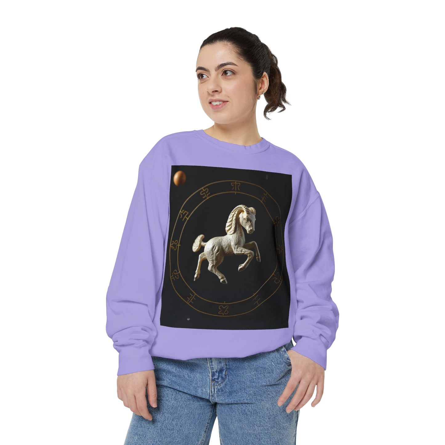 Garment-Dyed Sweatshirt, Unisex, Space Animal Design, Capricorn