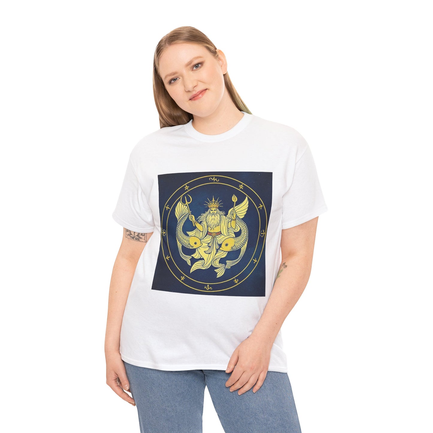 Unisex Heavy Cotton T-Shirt, King of Pisces, Zodiac Design