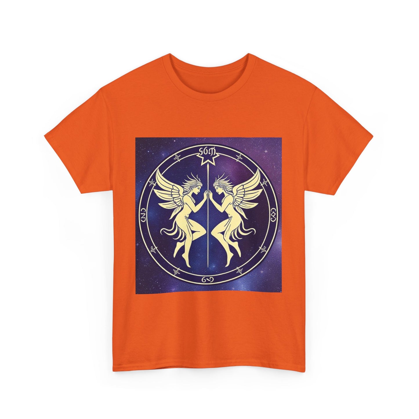 Unisex Heavy Cotton T-Shirt, Space Angel Twins v1, Gemini Zodiac Design
