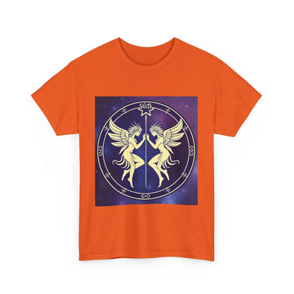 Unisex Heavy Cotton T-Shirt, Space Angel Twins v1, Gemini Zodiac Design