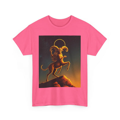 Unisex Heavy Cotton T-Shirt, Mountain Top 1v, Aries Zodiac Design