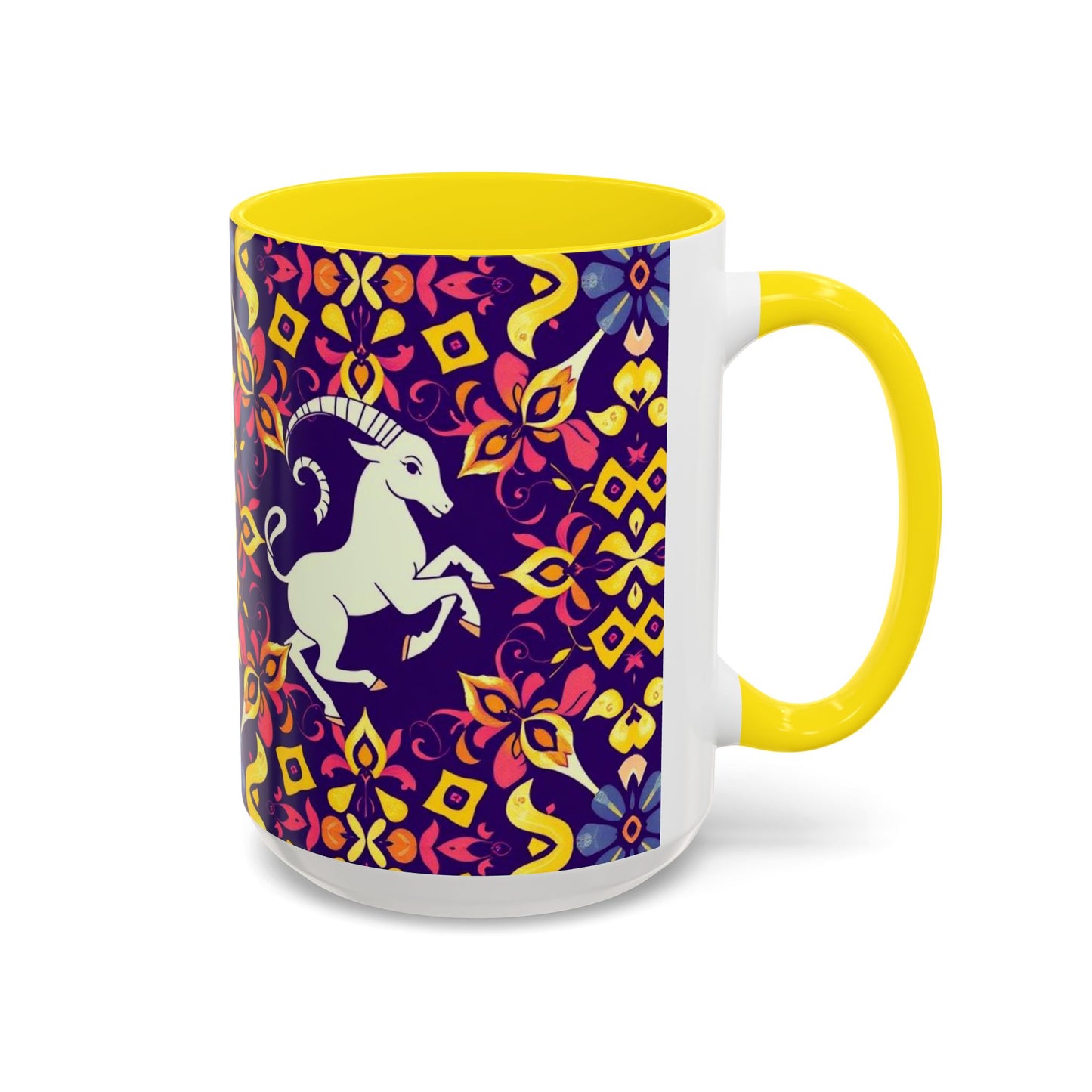 Accent Coffee Mug, Capricorn, Zodiac v1, Flower Pattern, (11, 15oz)