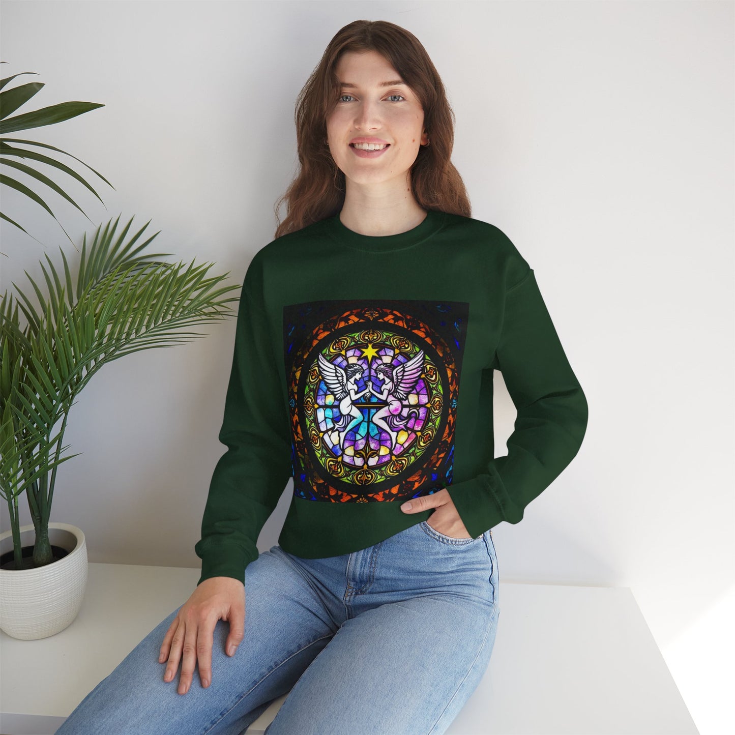 Unisex Heavy Blend™ Crewneck Sweatshirt, Glass 1, Gemini Zodiac Design