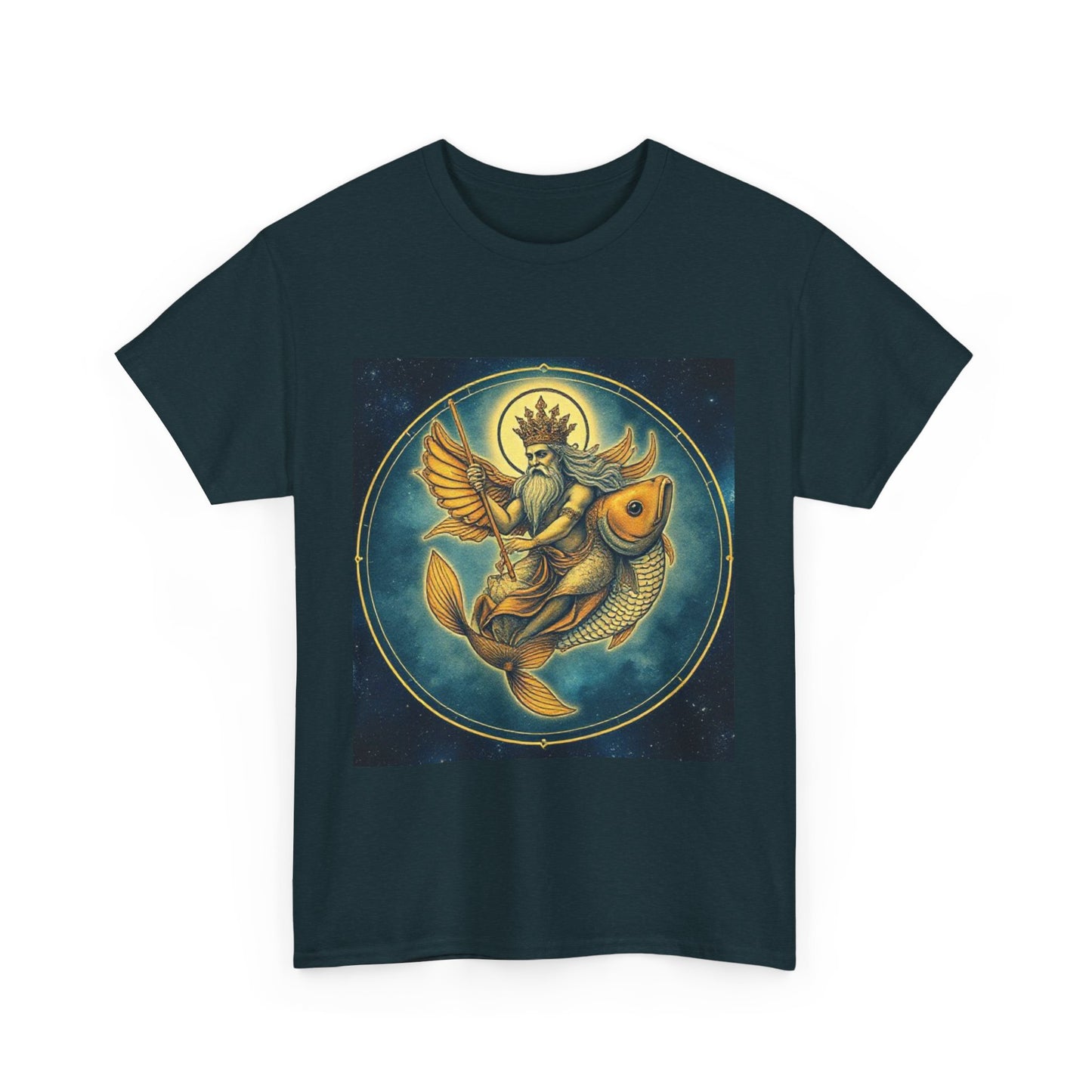 Unisex Heavy Cotton T-Shirt, Pisces King v1, Zodiac Design