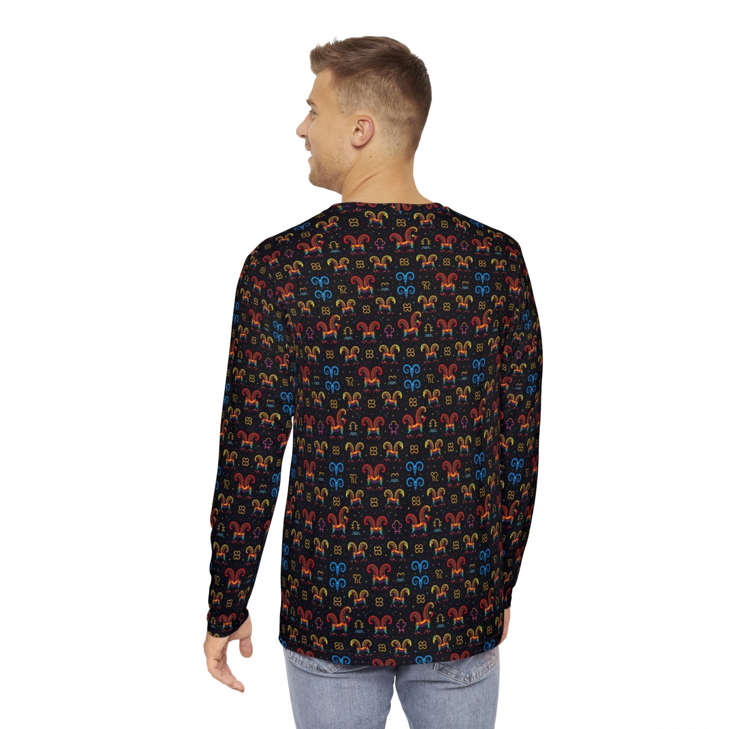 Men's Long Sleeve Shirt, (AOP), Aries, Zodiac v1, Pattern