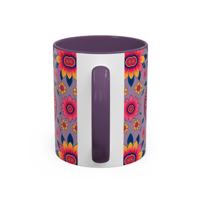 Accent Coffee Mug, Pisces, Zodiac v2, Flower Pattern, (11, 15oz)