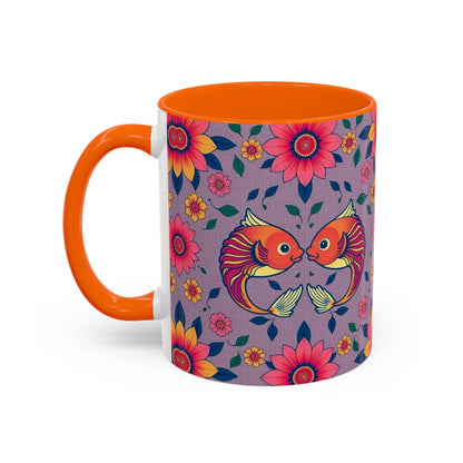 Accent Coffee Mug, Pisces, Zodiac v2, Flower Pattern, (11, 15oz)