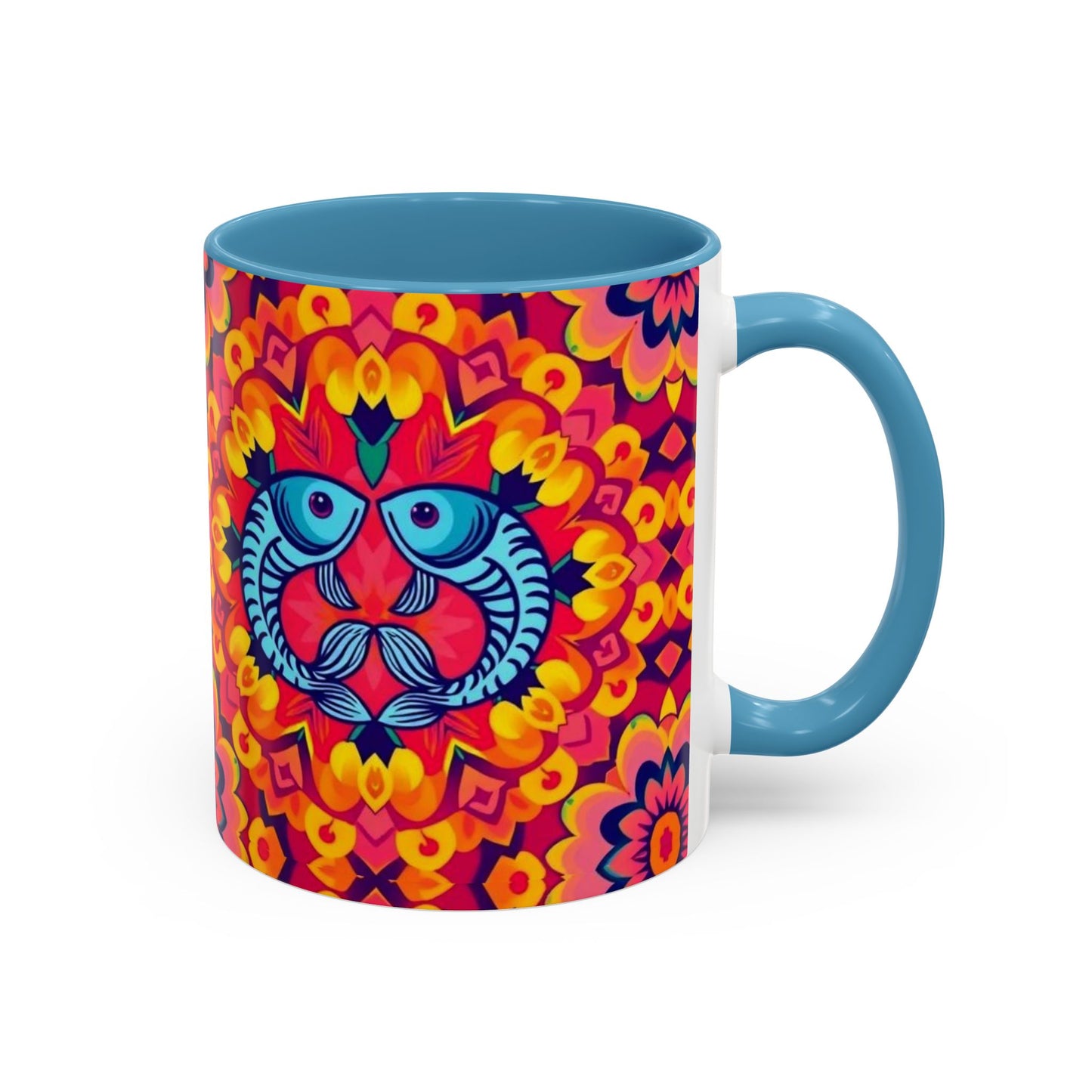 Accent Coffee Mug, Pisces, Zodiac v1, Flower Pattern, (11, 15oz)