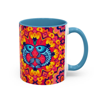 Accent Coffee Mug, Pisces, Zodiac v1, Flower Pattern, (11, 15oz)