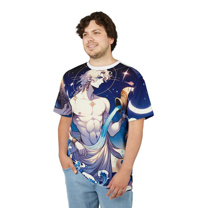 Unisex Cut & Sew T-Shirt (AOP), Anime Character, Aquarius Zodiac Design, Regular fit, 100% Polyester