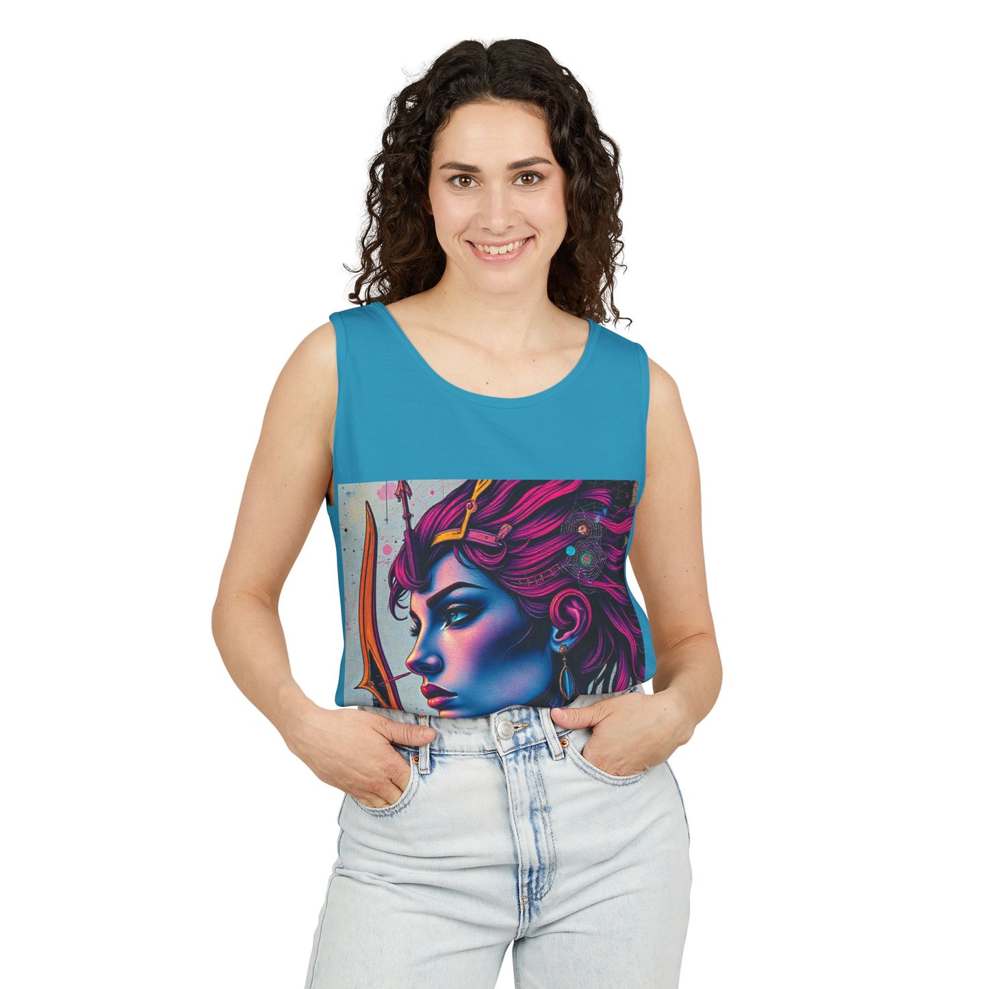 Unisex Garment-Dyed, Tank Top, Sagittarius Design, Pop Art, 100% US cotton