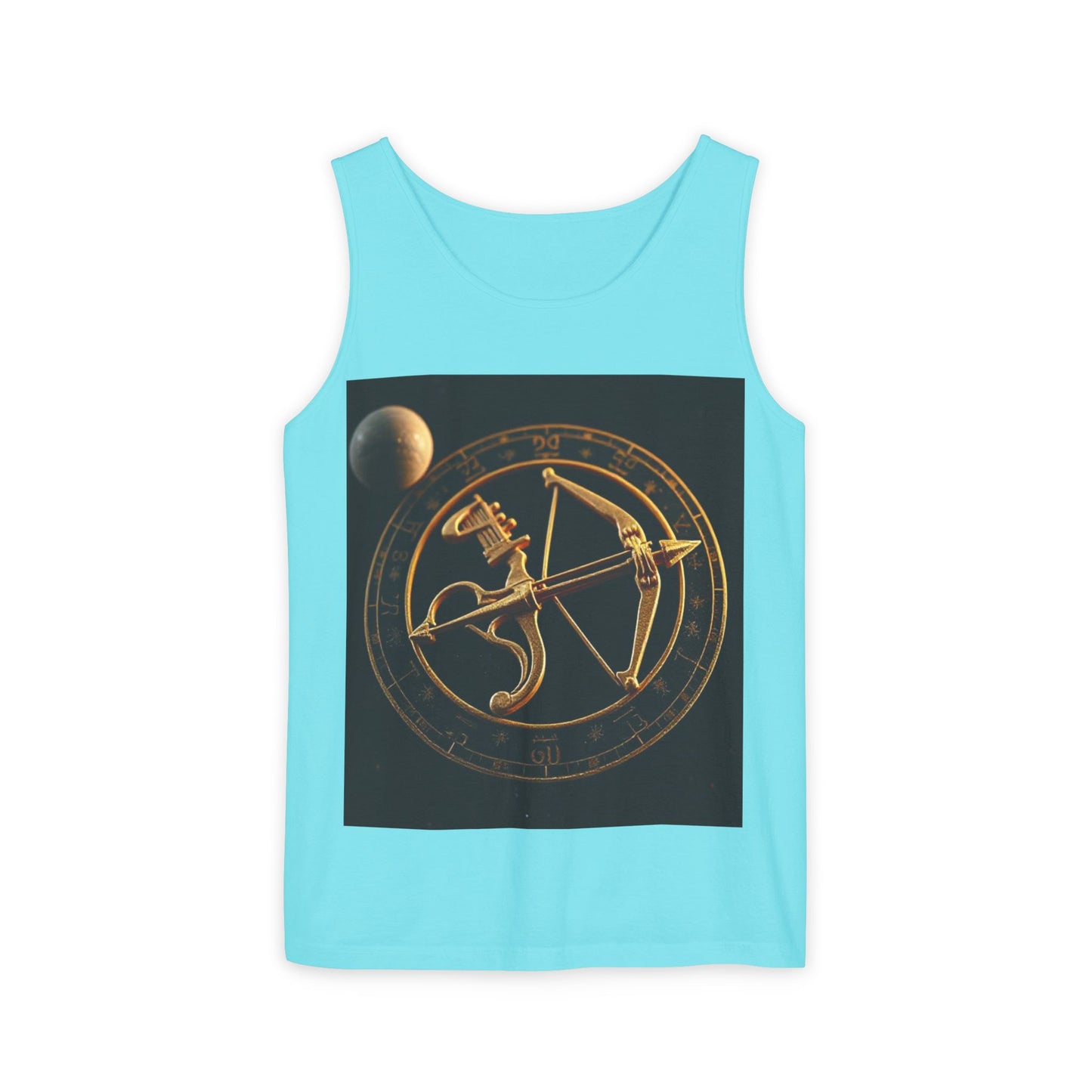 Unisex Garment-Dyed, Tank Top, Sagittarius Design, Planet Symbol v1, 100% US cotton