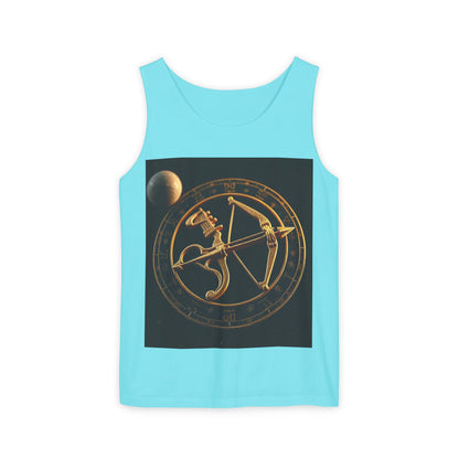 Unisex Garment-Dyed, Tank Top, Sagittarius Design, Planet Symbol v1, 100% US cotton
