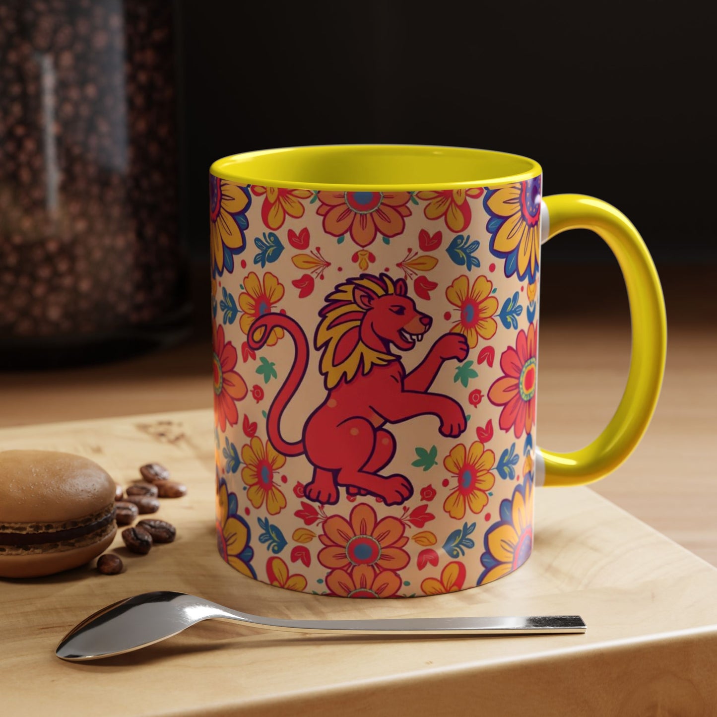 Accent Coffee Mug, Leo, Zodiac, Flower Pattern, (11, 15oz)