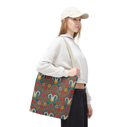 Tote Bag, (AOP), Aries, Zodiac v1, Flower Pattern