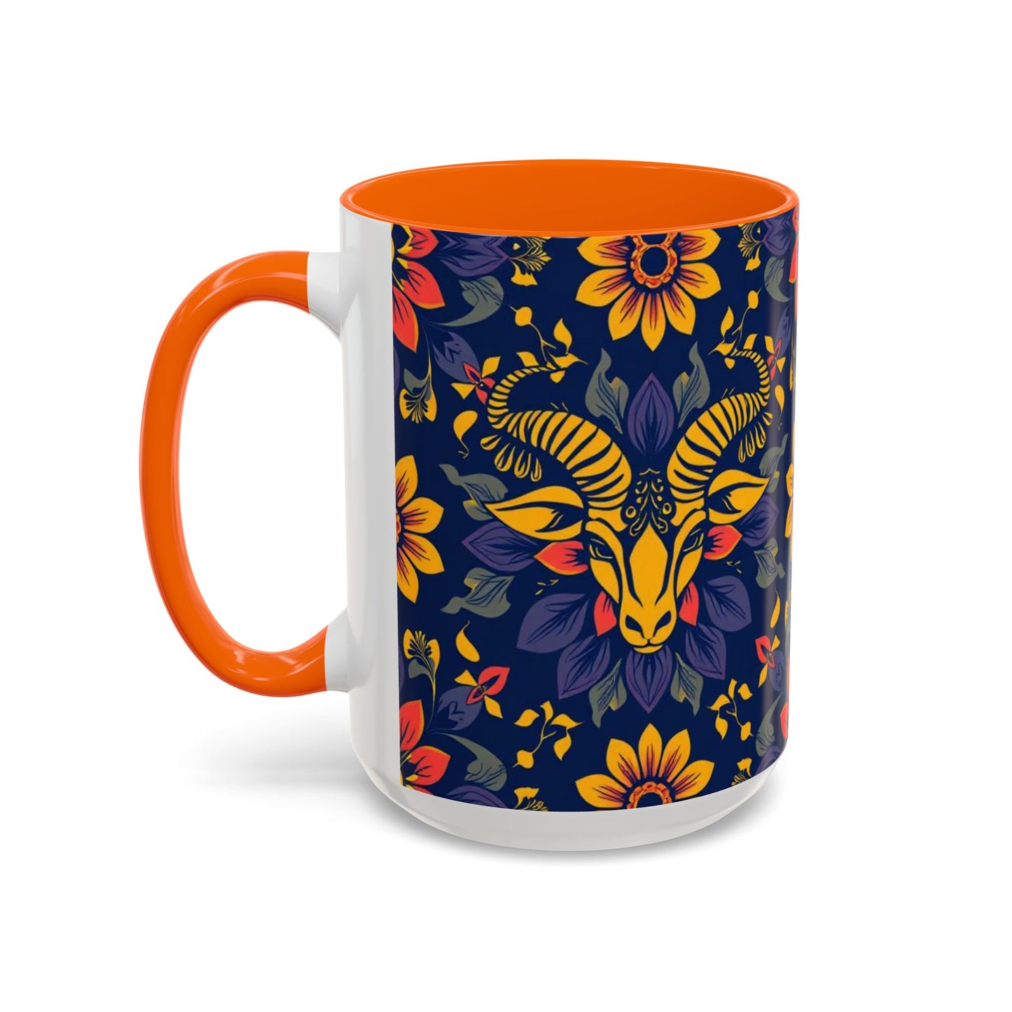Accent Coffee Mug, Taurus, Zodiac v1. Flower Pattern, (11, 15oz)