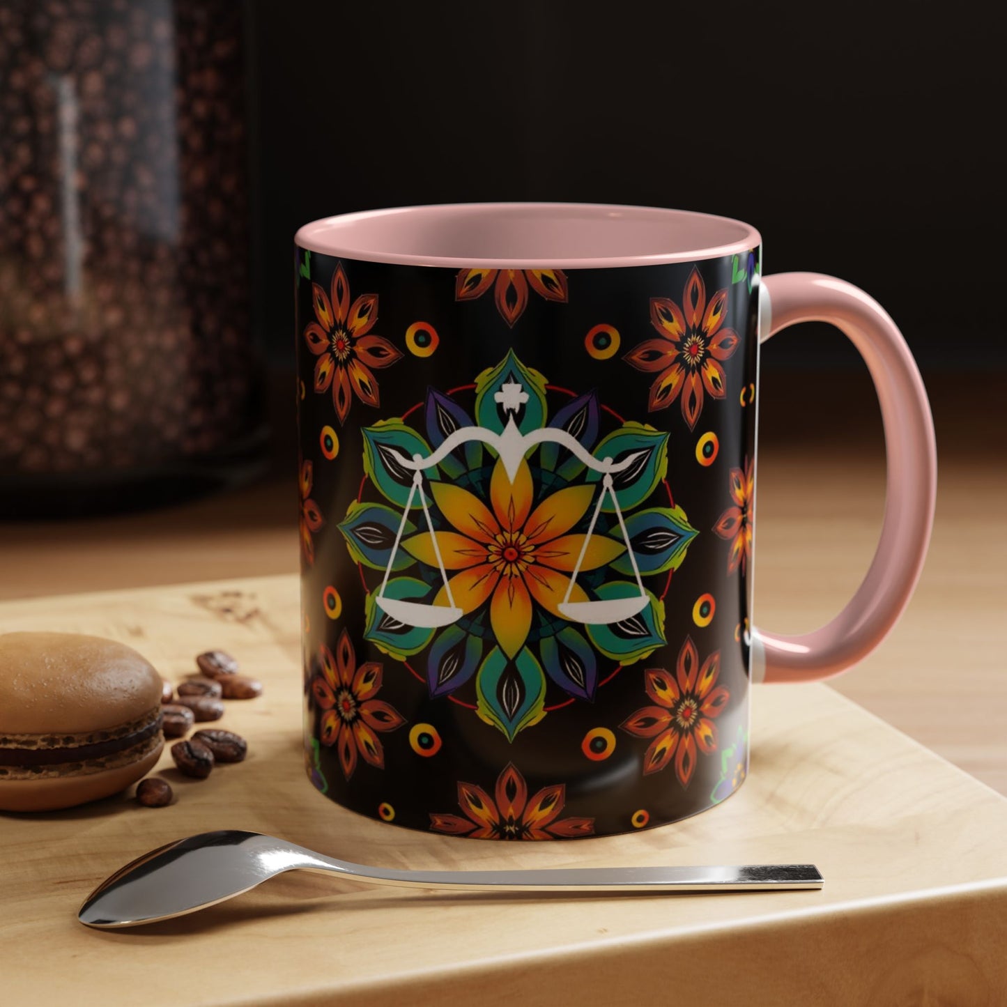 Accent Coffee Mug, Libra, Zodiac v4, Flower Pattern, (11, 15oz)