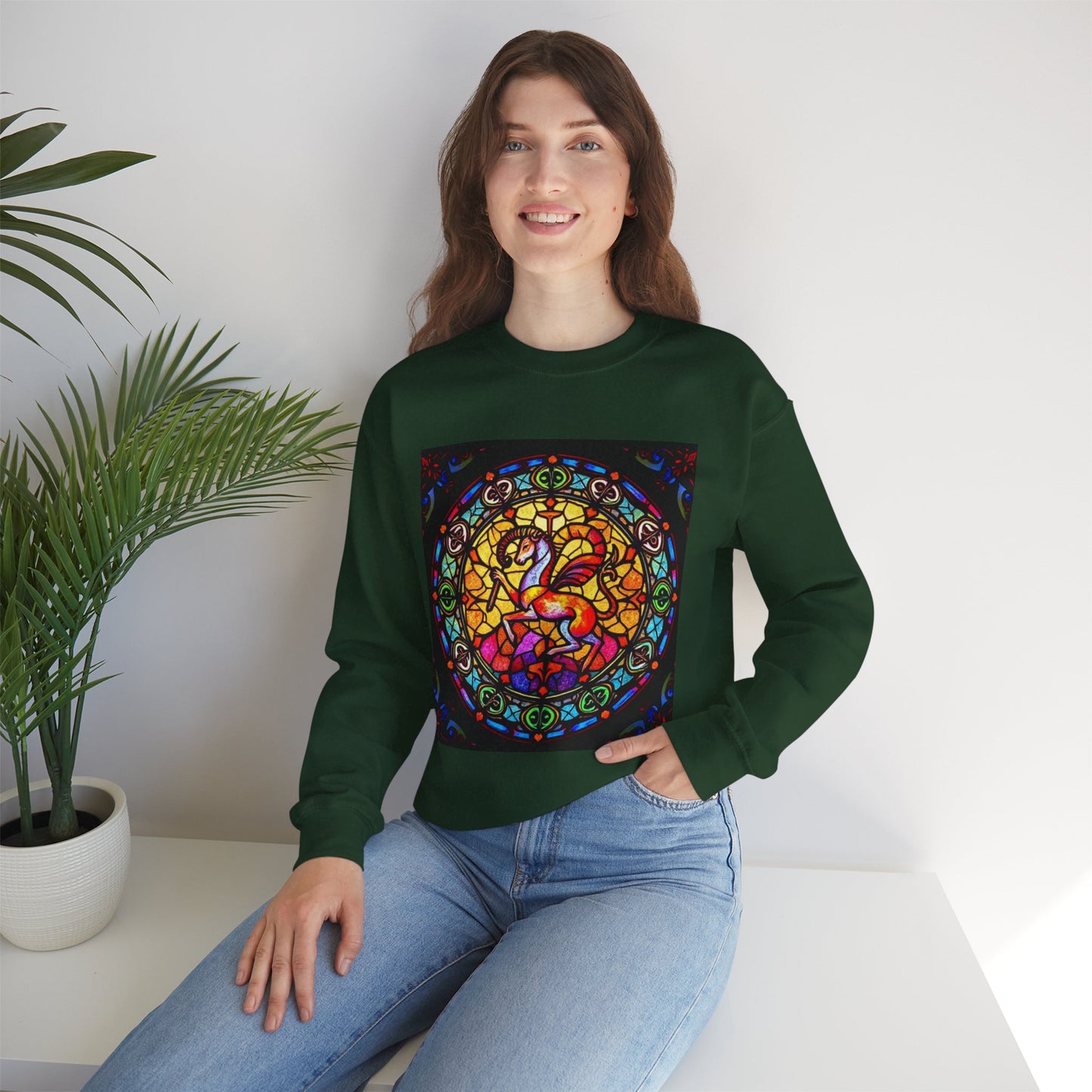 Unisex Heavy Blend™ Crewneck Sweatshirt, Glass 1, Aries Zodiac Design