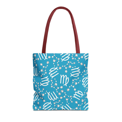 Tote Bag, Virgo Zodiac Sign, AOP, (Turquoise, White)