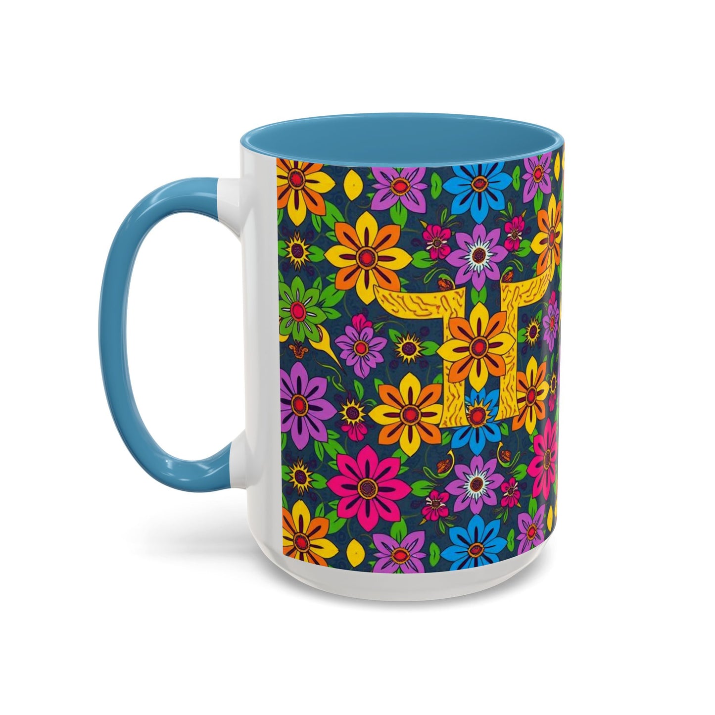 Accent Coffee Mug, Gemini, Zodiac v3, Flower Pattern, (11, 15oz)