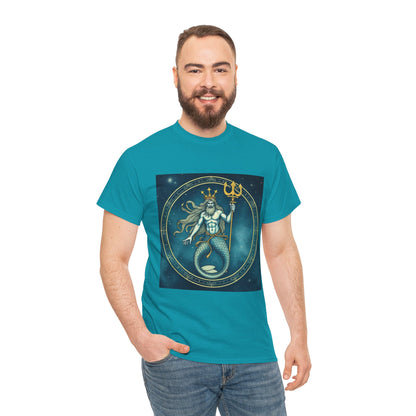 Unisex Heavy Cotton T-Shirt, Aquarius God 5v, Zodiac Design