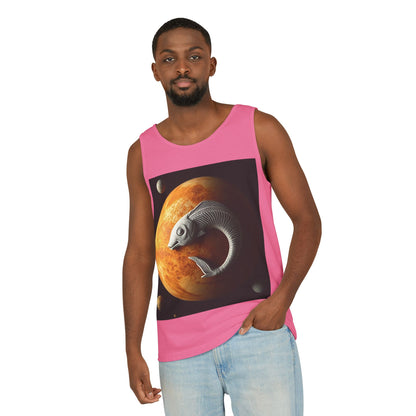 Unisex Garment-Dyed, Tank Top, Pisces Design, Space Animal, 100% US cotton