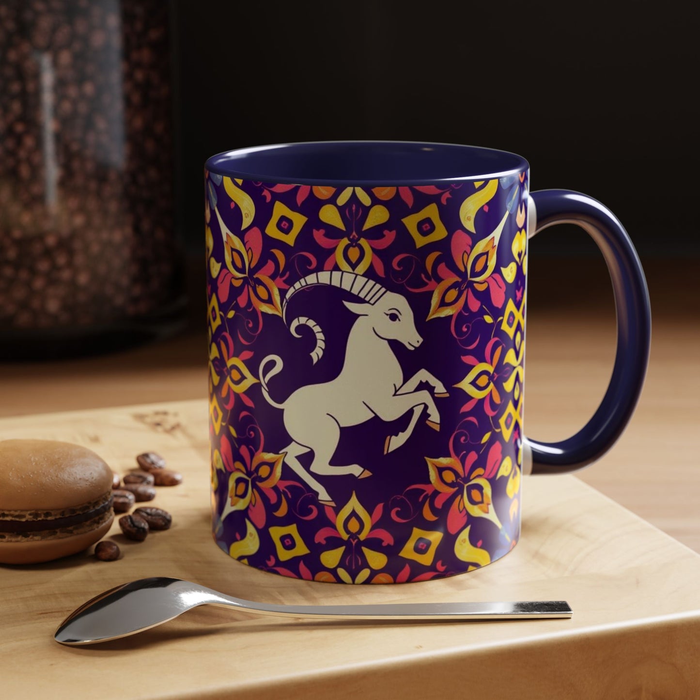 Accent Coffee Mug, Capricorn, Zodiac v1, Flower Pattern, (11, 15oz)