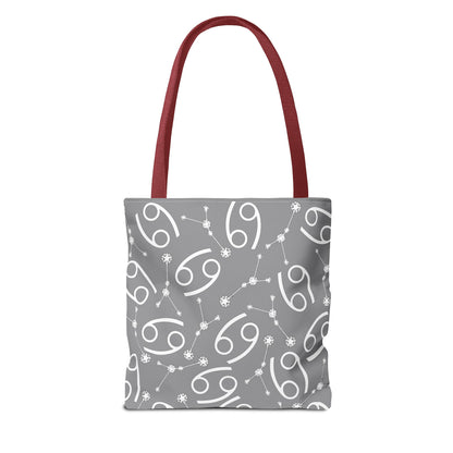Tote Bag, Cancer Zodiac Sign, AOP, (Grey, White)