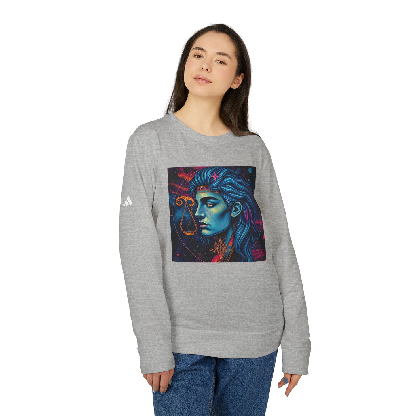 Adidas, Unisex Fleece Crewneck Sweatshirt, Libra, Pop Art, Zodiac