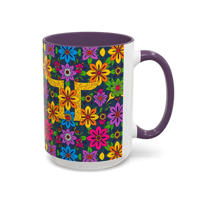 Accent Coffee Mug, Gemini, Zodiac v3, Flower Pattern, (11, 15oz)