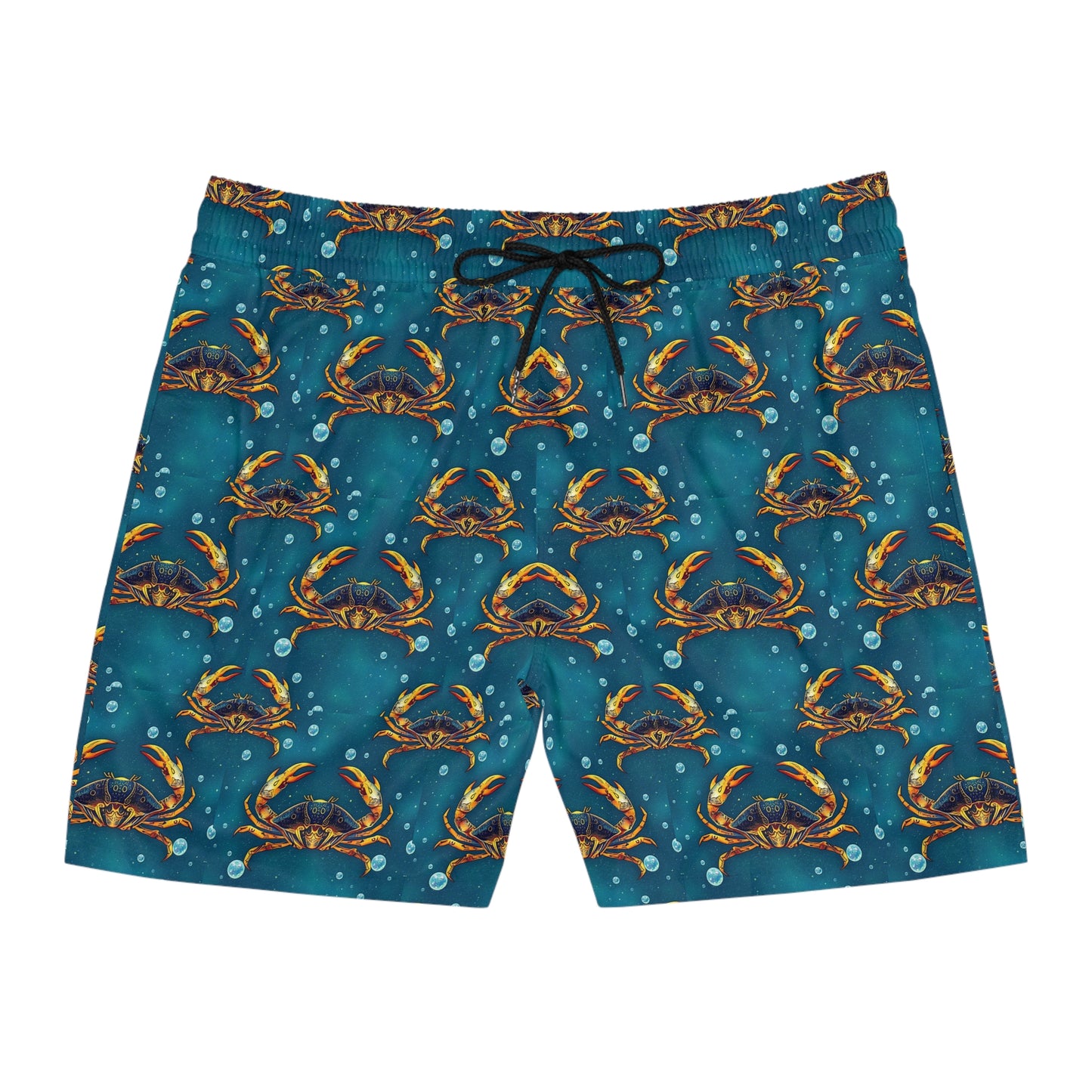 Men's Mid-Length Swim Shorts, (AOP), Cancer, Zodiac v3, Bubble Pattern