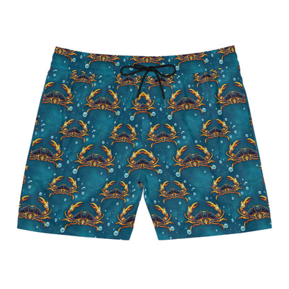Men's Mid-Length Swim Shorts, (AOP), Cancer, Zodiac v3, Bubble Pattern