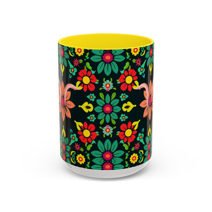 Accent Coffee Mug, Aquarius, Zodiac v4, Flower Pattern, (11, 15oz)