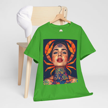 Unisex Heavy Cotton T-Shirt, Cancer, Zodiac v2, Sexy Art
