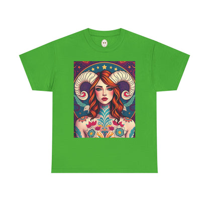 Unisex Heavy Cotton T-Shirt, Aries, Zodiac v1, Sexy Art